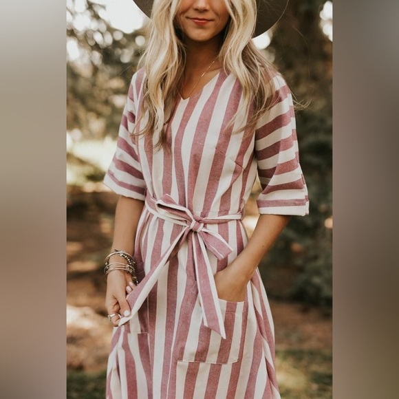 ROOLEE | striped midi dress | size m/L - Picture 2 of 9